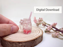 Load image into Gallery viewer, Digital Craft Recipe - Miniature Sakura Drink in Mason Jar