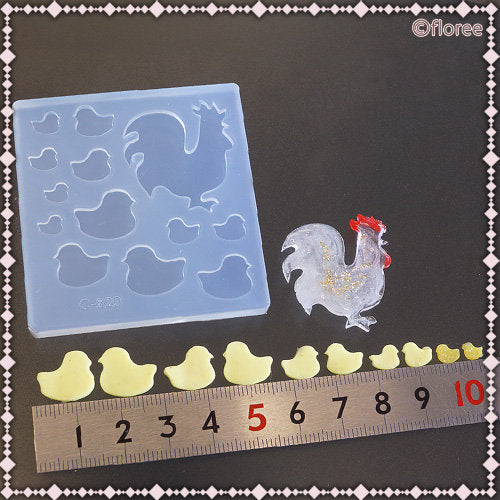 Miniature Chicken and Chicks Flat 2D Silicone Mold